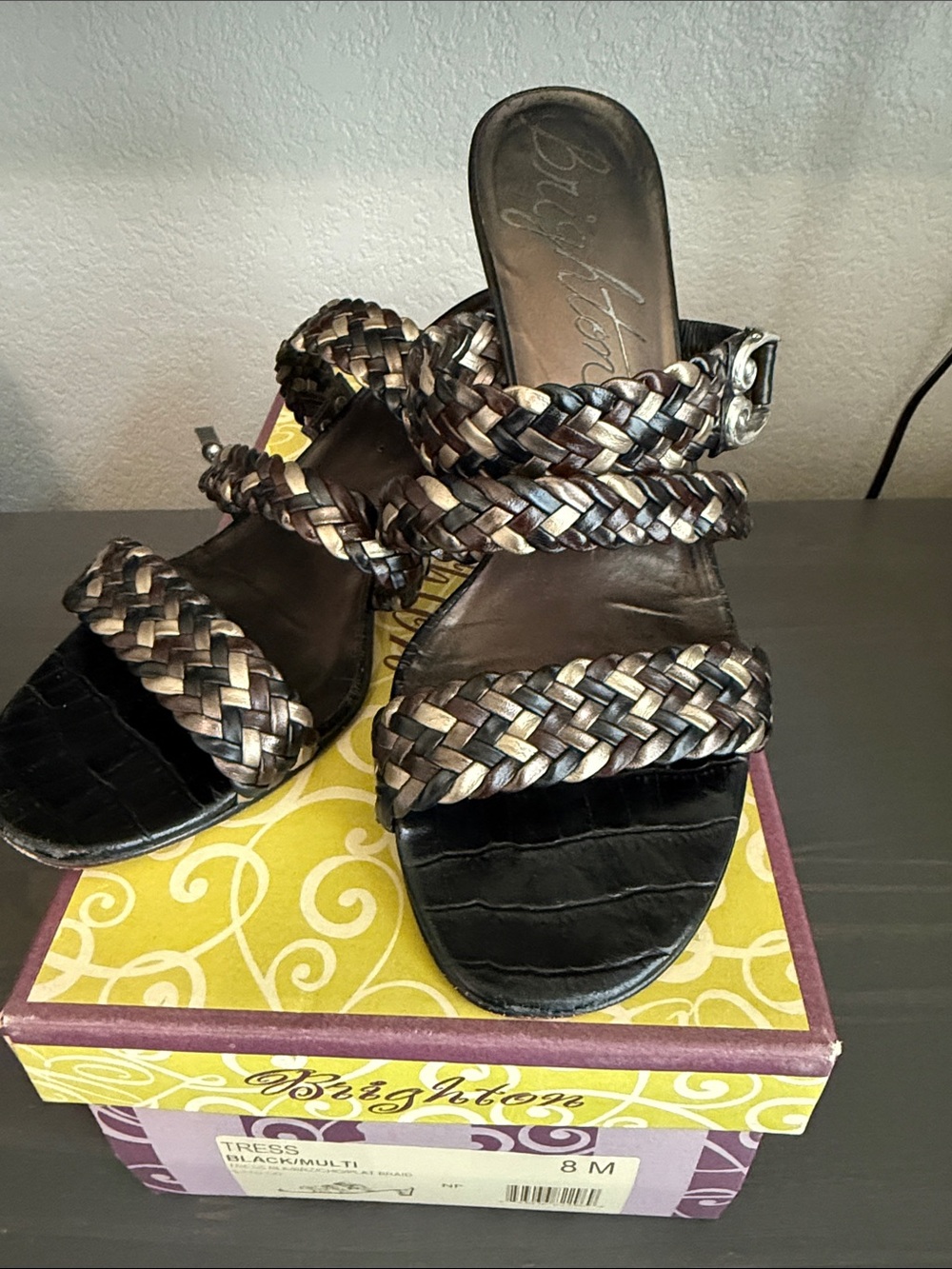 Brighton Braided Slide Tress Heels in Brown Multi